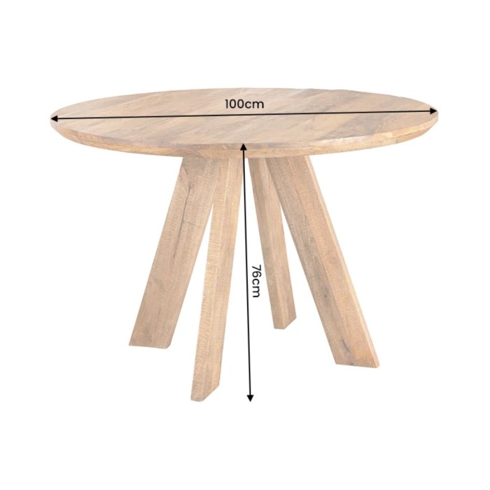 Table de salle à manger ronde ELYA 100 cm en bois de manguier massif – 4 places