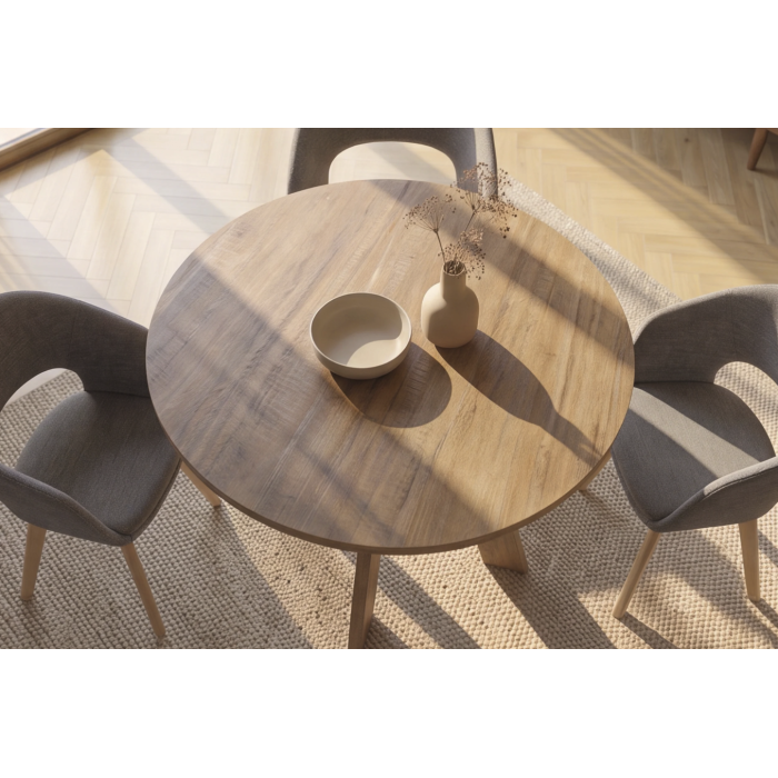 Table de salle à manger ronde ELYA 100 cm en bois de manguier massif – 4 places