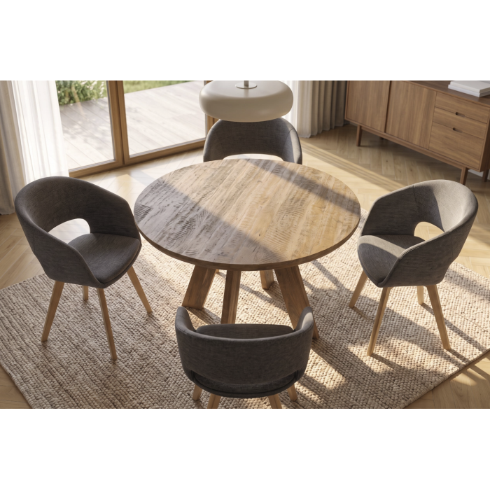 Table de salle à manger ronde ELYA 100 cm en bois de manguier massif – 4 places