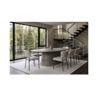 Table de salle à manger ovale ORINO 220 cm en bois de manguier massif gris avec pied central rainuré – 10 places