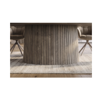 Table de salle à manger ovale ORINO 220 cm en bois de manguier massif gris avec pied central rainuré – 10 places