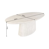 Table de salle à manger ovale ORINO 220 cm en bois de manguier massif gris avec pied central rainuré – 10 places