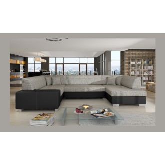 Canapé panoramique en U Gris & Noir convertible 6 places HAVANE avec coffre 