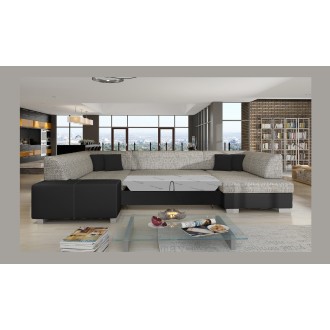 Canapé panoramique en U Gris & Noir convertible 6 places HAVANE avec coffre 