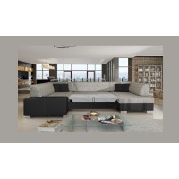Canapé panoramique en U Gris & Noir convertible 6 places HAVANE avec coffre 