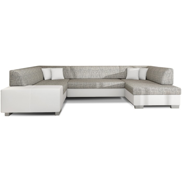 Canapé panoramique en U Gris & Blanc convertible 6 places HAVANE couchage 125x280cm 