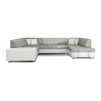 Canapé panoramique en U Gris & Blanc convertible 6 places HAVANE couchage 125x280cm 