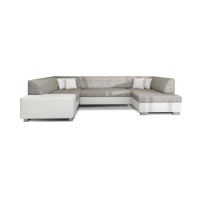 Canapé panoramique en U Gris & Blanc convertible 6 places HAVANE couchage 125x280cm 