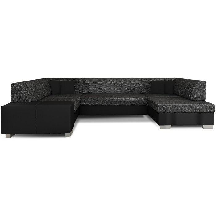 Canapé panoramique en U Gris foncé & Noir convertible 6 places HAVANE avec 4 coussins 