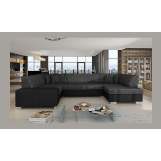 Canapé panoramique en U Gris foncé & Noir convertible 6 places HAVANE avec 4 coussins 