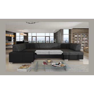 Canapé panoramique en U Gris foncé & Noir convertible 6 places HAVANE avec 4 coussins 