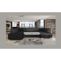 Canapé panoramique en U Gris foncé & Noir convertible 6 places HAVANE avec 4 coussins 