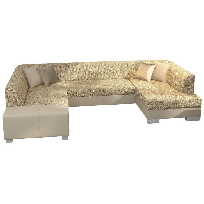 Canapé panoramique en U Beige convertible 6 places HAVANE mécanisme Dauphin 