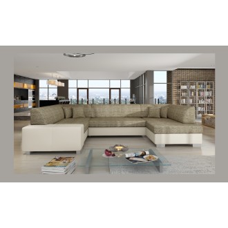 Canapé panoramique en U Beige convertible 6 places HAVANE mécanisme Dauphin 