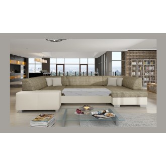 Canapé panoramique en U Beige convertible 6 places HAVANE mécanisme Dauphin 