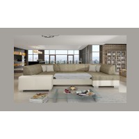 Canapé panoramique en U Beige convertible 6 places HAVANE mécanisme Dauphin 