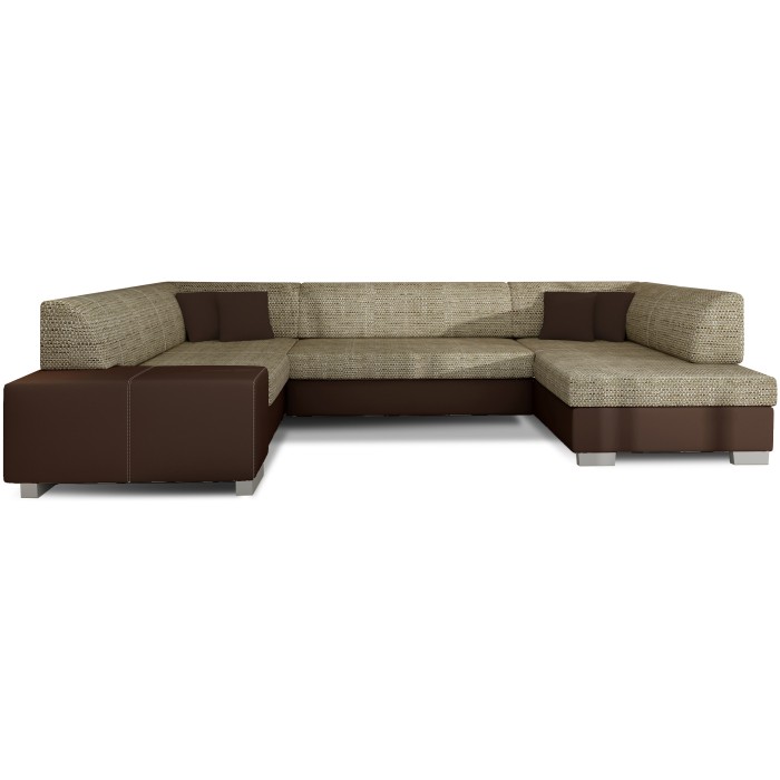 Canapé panoramique en U Beige et chocolat convertible 6 places HAVANE assise mousse T30 