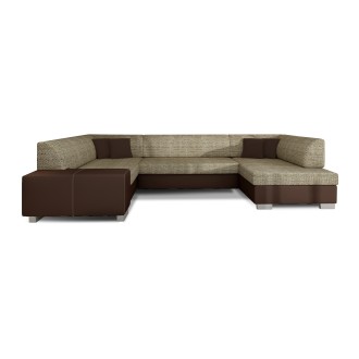 Canapé panoramique en U Beige et chocolat convertible 6 places HAVANE assise mousse T30 
