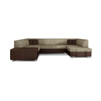 Canapé panoramique en U Beige et chocolat convertible 6 places HAVANE assise mousse T30 