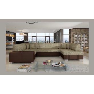 Canapé panoramique en U Beige et chocolat convertible 6 places HAVANE assise mousse T30 
