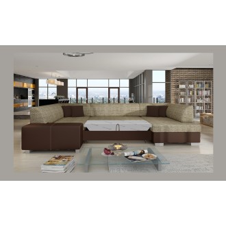 Canapé panoramique en U Beige et chocolat convertible 6 places HAVANE assise mousse T30 