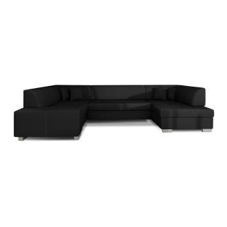 Canapé panoramique en U Noir convertible 6 places HAVANE grand format familial 