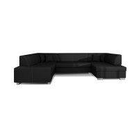 Canapé panoramique en U Noir convertible 6 places HAVANE grand format familial 
