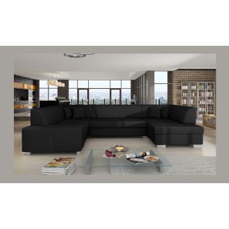 Canapé panoramique en U Noir convertible 6 places HAVANE grand format familial 