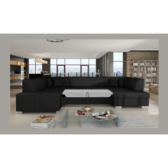 Canapé panoramique en U Noir convertible 6 places HAVANE grand format familial 
