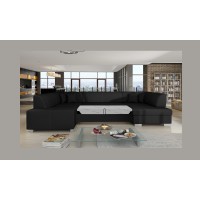Canapé panoramique en U Noir convertible 6 places HAVANE grand format familial 