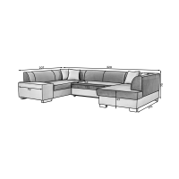 Canapé panoramique en U Noir convertible 6 places HAVANE grand format familial 
