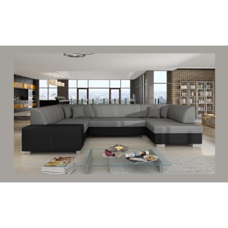 Canapé panoramique en U Gris foncé & Noir convertible 6 places HAVANE avec rangement intégré 