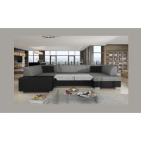 Canapé panoramique en U Gris foncé & Noir convertible 6 places HAVANE avec rangement intégré 