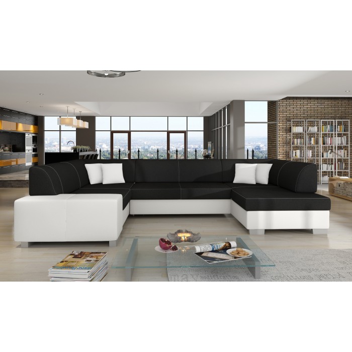 Canapé panoramique en U Gris foncé & Blanc convertible 6 places HAVANE convertible 6 places 