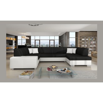Canapé panoramique en U Gris foncé & Blanc convertible 6 places HAVANE convertible 6 places 