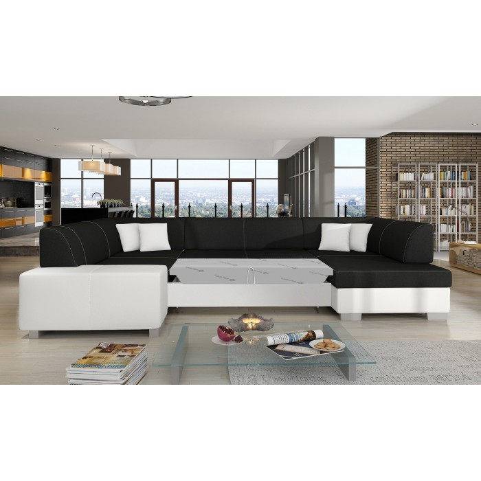 Canapé panoramique en U Gris foncé & Blanc convertible 6 places HAVANE convertible 6 places 