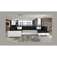Canapé panoramique en U Gris foncé & Blanc convertible 6 places HAVANE convertible 6 places 