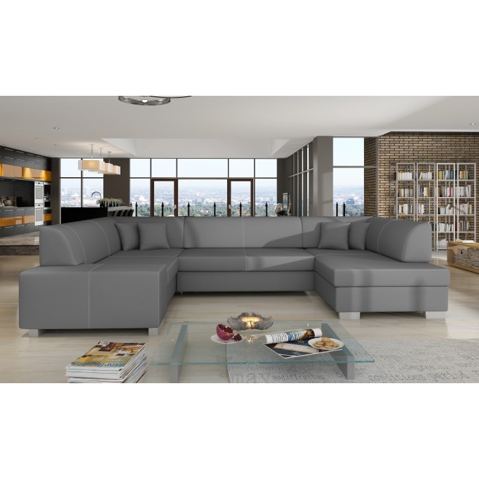 Canapé panoramique en U Gris convertible 6 places HAVANE avec couchage spacieux 