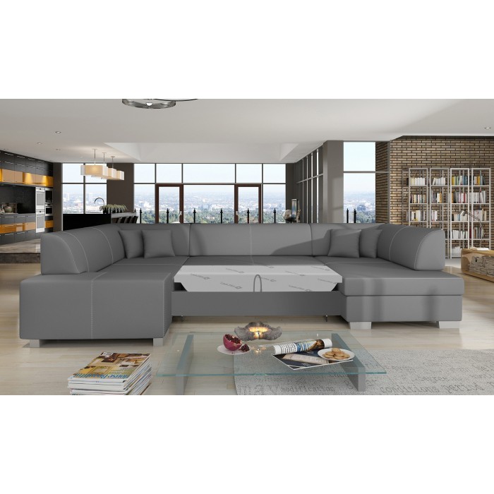 Canapé panoramique en U Gris convertible 6 places HAVANE avec couchage spacieux 