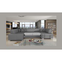 Canapé panoramique en U Gris convertible 6 places HAVANE avec couchage spacieux 
