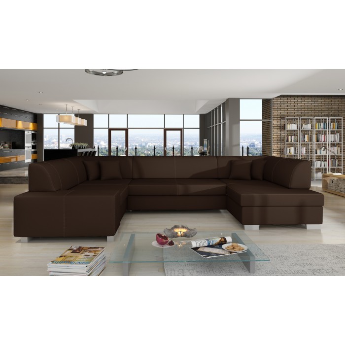 Canapé panoramique en U Chocolat convertible 6 places HAVANE ressorts ondulés 