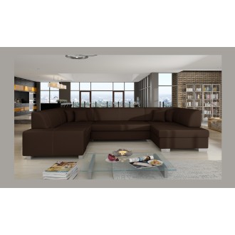 Canapé panoramique en U Chocolat convertible 6 places HAVANE ressorts ondulés 