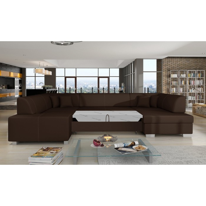 Canapé panoramique en U Chocolat convertible 6 places HAVANE ressorts ondulés 