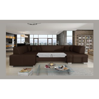 Canapé panoramique en U Chocolat convertible 6 places HAVANE ressorts ondulés 