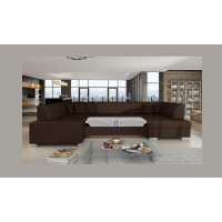 Canapé panoramique en U Chocolat convertible 6 places HAVANE ressorts ondulés 