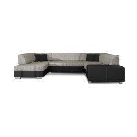 Canapé panoramique en U Gris & Noir convertible 6 places HAVANE pour grand salon 