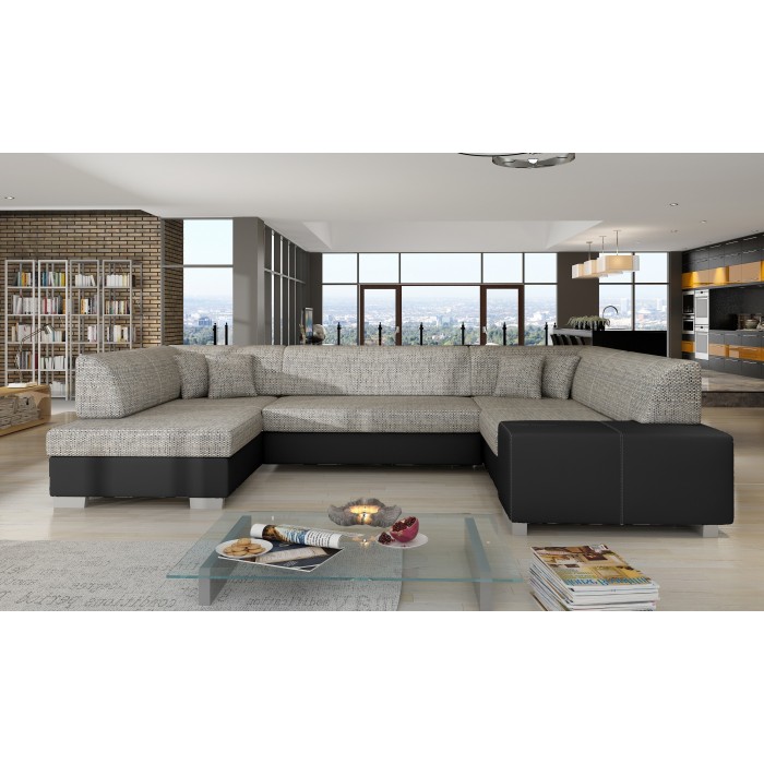 Canapé panoramique en U Gris & Noir convertible 6 places HAVANE pour grand salon 