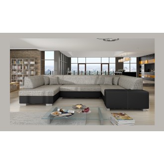 Canapé panoramique en U Gris & Noir convertible 6 places HAVANE pour grand salon 