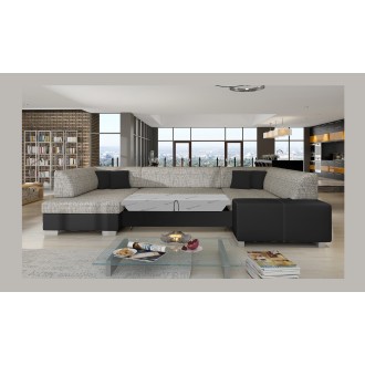 Canapé panoramique en U Gris & Noir convertible 6 places HAVANE pour grand salon 