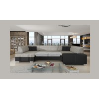 Canapé panoramique en U Gris & Noir convertible 6 places HAVANE pour grand salon 